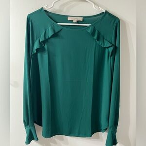 LOFT Green Ruffled Cuffed Sleeve Blouse. Small. Very few wears.